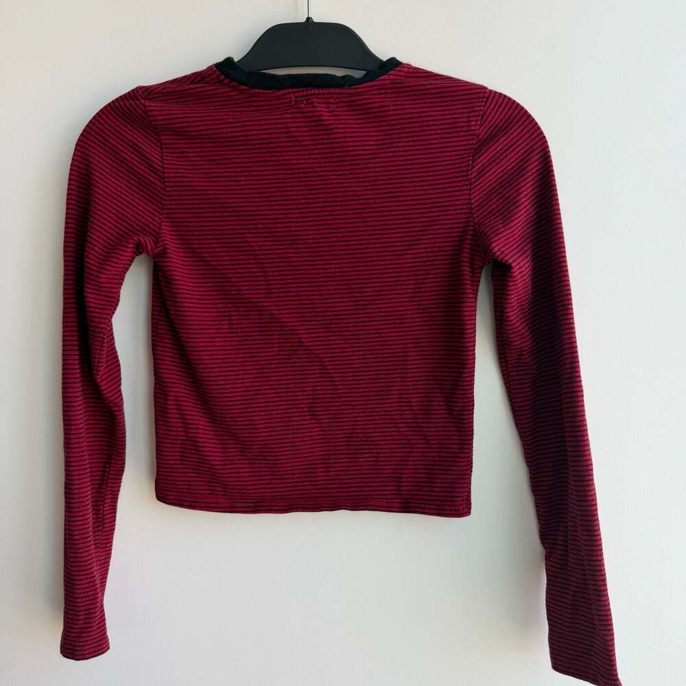 Heart & Hips Red and Black Striped Ribbed Long Sleeve Crop Top - Picture 2 of 3